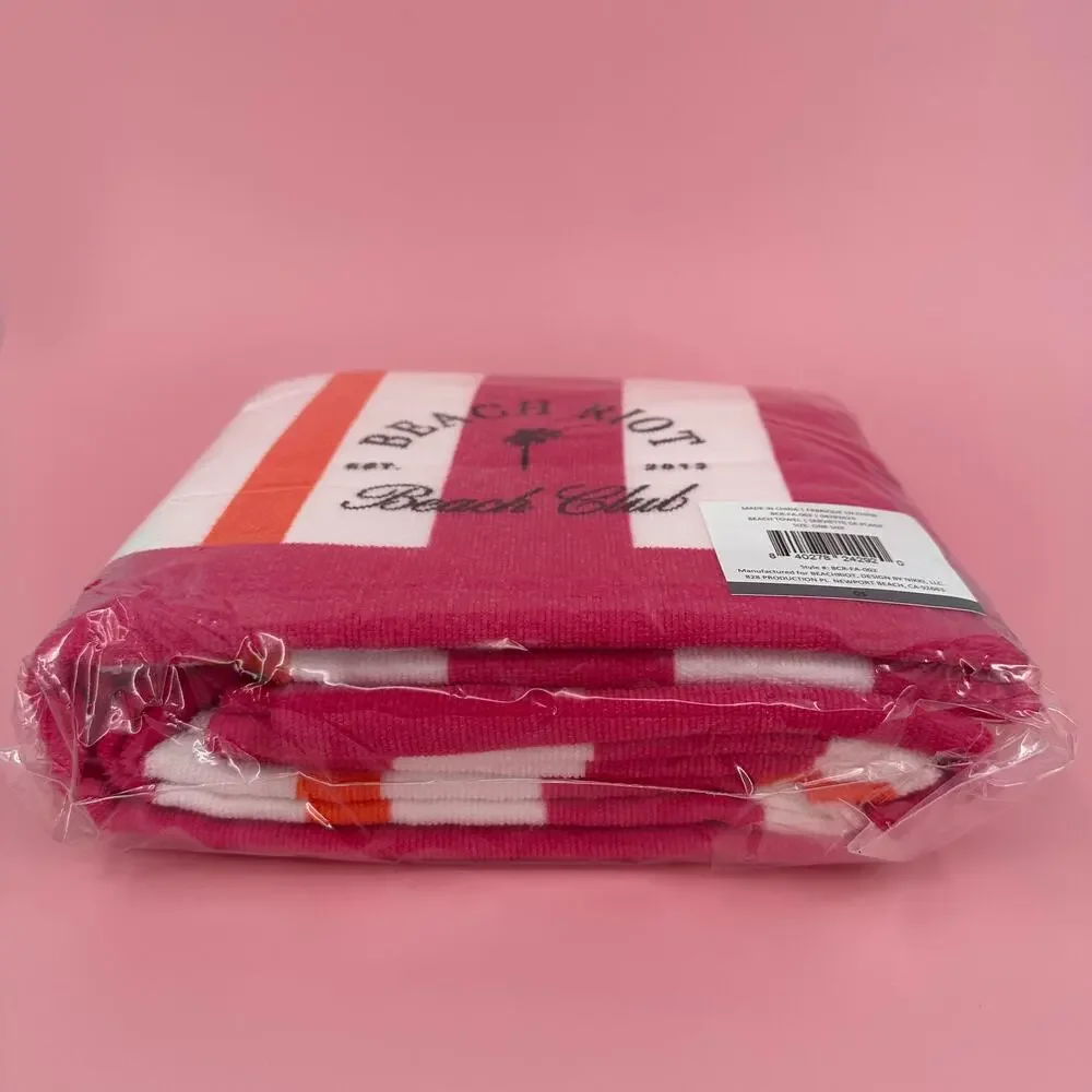 Beach Riot Club Beach Towel FabFitFun Pink Orange White Stripe NEW